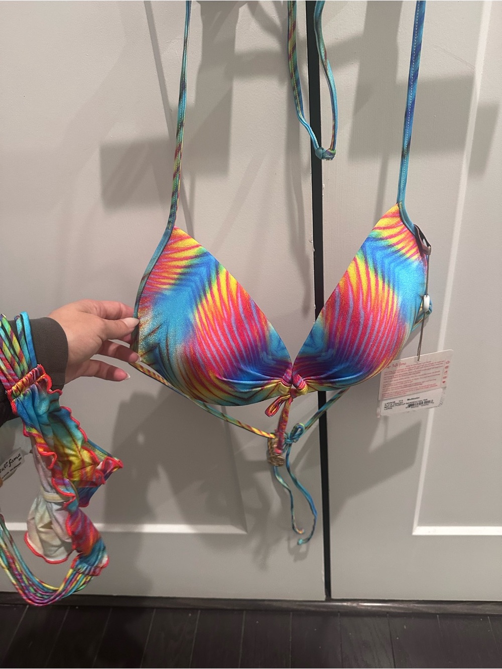 NWT Luli Fama Multicolor Rainbow Halter Bikini Top (fits like M top, XS bottoms)